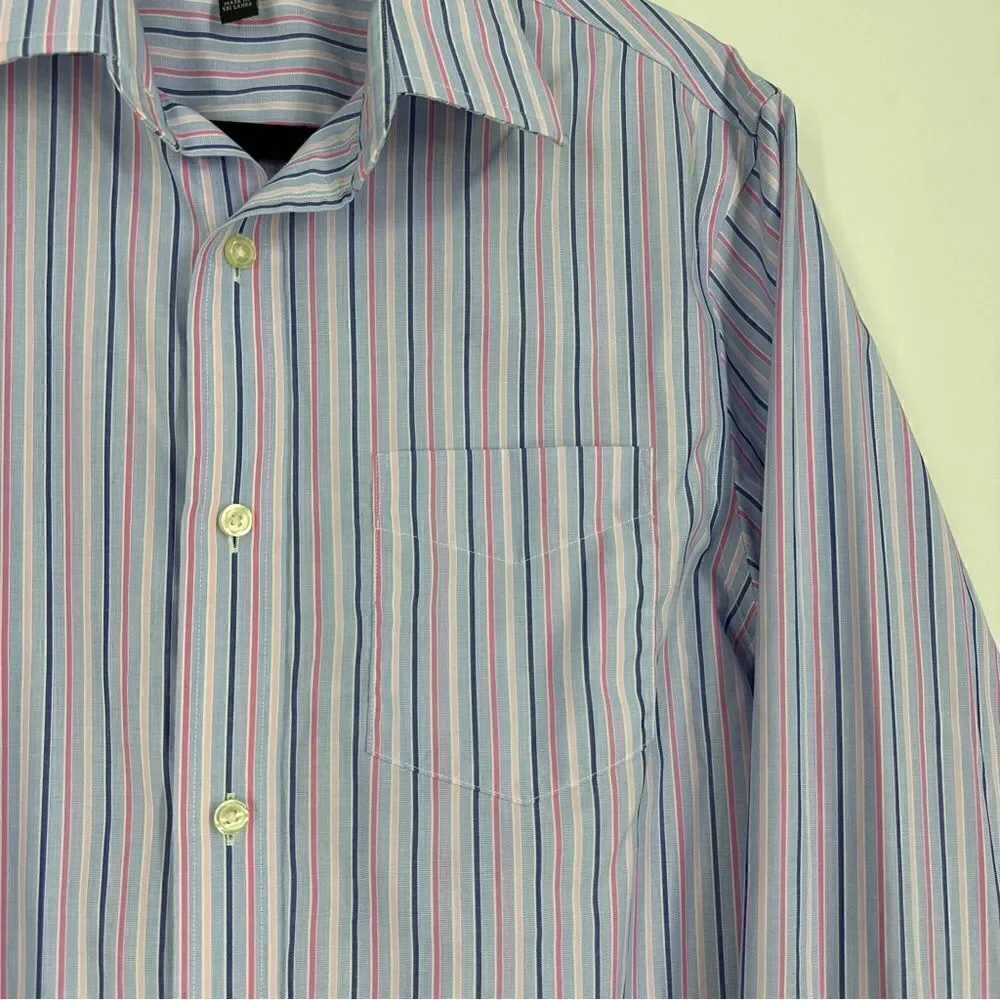 BANANA REPUBLIC Non Iron Slim Fit Blue Pink Striped Long-sleeve Button Down Sz M